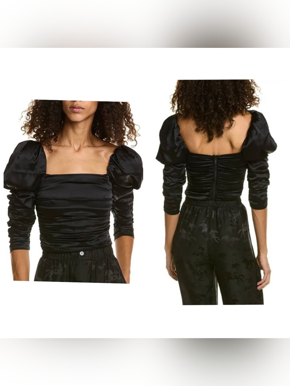 Alice + Olivia Katrice ruched puff-sleeve top size 0 $495 - Picture 2 of 16